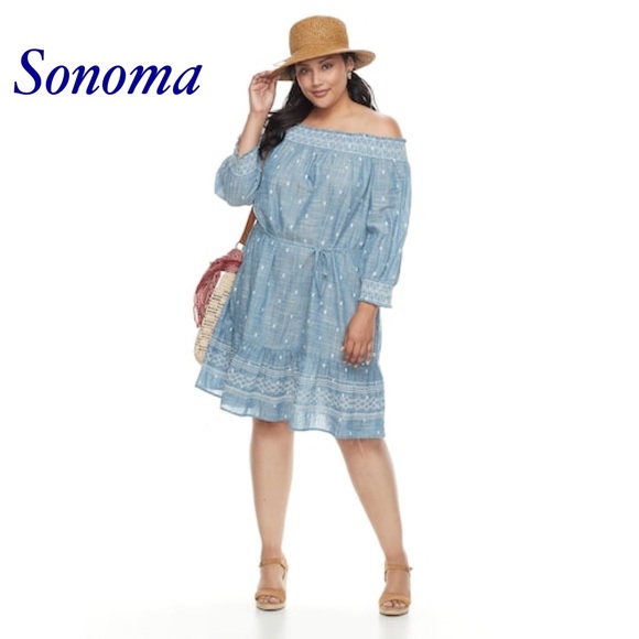 Sonoma Dresses & Skirts - SOLD Sonoma Chambray Shift Dress Blue Plus